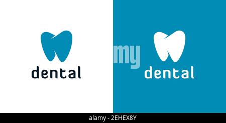 Abstrakte Zahnsymbole auf weißem und blauem Hintergrund. Minimale Dental Logo Designs. Stock Vektor
