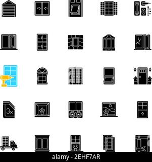 Fenster und Tür Installation Service schwarz Glyph Symbole auf gesetzt Leerraum Stock Vektor