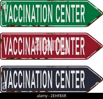 Impfzentrum Straßenschild Pfeil Schild für Krankenhäuser und Medizin Einrichtungen, Die Impfstoffe Verabreichen Stock Vektor