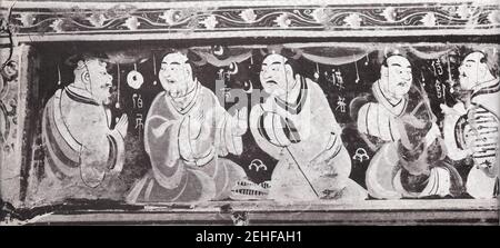 Gemalte Figuren auf Lackkorb, Eastern Han Dynasty2. Stockfoto