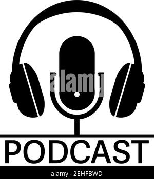 Podcast-Logo oder -Symbol mit Aufnahmemikrofon und Kopfhörervektor Abbildung Stock Vektor
