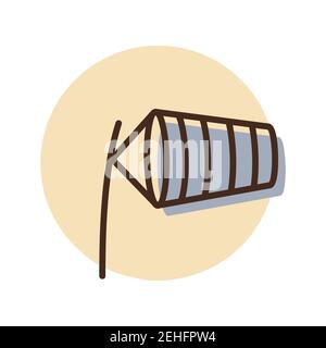 Windsocken durch Wind aufgeblasen auf dem Flughafen Landebahn Vektor-Symbol. Meteorologie Zeichen. Graph Symbol für Reisen, Tourismus und Wetter-Website und Apps, UI Stock Vektor