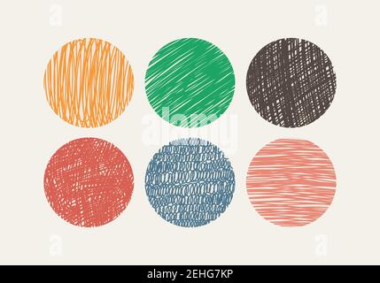 Runde Hintergrundbezüge für soziale Netzwerke. Schattierte Kreise. Vektor-Doodle mehrfarbige Illustration. Stock Vektor