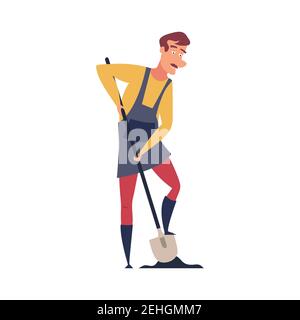 Der Bauer gräbt im Boden. Vektorgrafik isoliert auf weißem Hintergrund. Stock Vektor