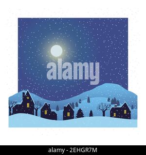Winter Dorf Nacht Hintergrund. Vektorgrafik Stock Vektor