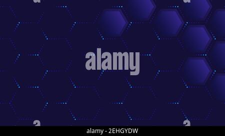 Abstrakter Technologiehintergrund. Vektor-Illustration von transparenten Sechsecken und leuchtenden neonfarbenen gepunkteten Linien auf blauem Hintergrund für Ihr Design Stock Vektor