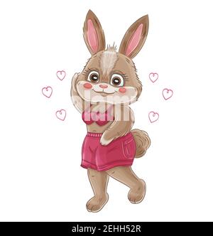 Lustig liebenswert Hase. Kaninchen in der Liebe in rosa Kleidung mit Herzen. Romantische valentinstag Cartoon-Figur. Frohe Ostern. Niedlicher Hasenvektor Stock Vektor