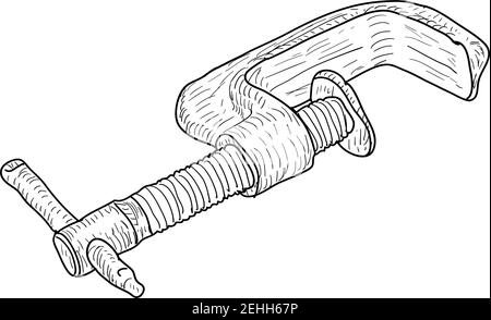 Skizze Silhouette Hand Werkzeug Klemme auf einem weißen Hintergrund. Stock Vektor