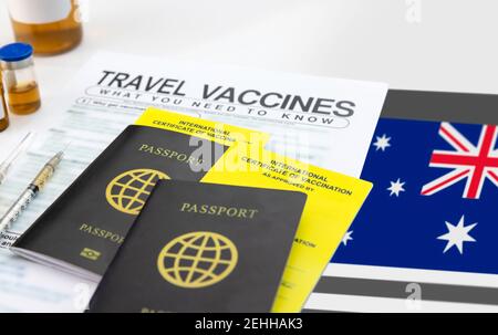 Holen Sie sich vor der Reise einen internationalen Impfpass Stockfoto