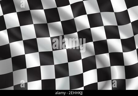 Karierte Flagge Muster von Autorennen. Vector 3D Hintergrund der weißen und schwarzen Quadrate auf winkende Flagge für Rallye-Sport-Club oder Bike-Rennen Wettbewerb in Stock Vektor