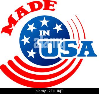 Vector Logo hergestellt in den USA. American USA buntes Zeichen isoliert auf weißem Hintergrund. USA Logo in rot, blau und weiß. Vereinigte Staaten von Amerika con Stock Vektor