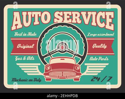 auto Service Vintage Poster für Automechaniker oder Garage Station. Vector Premium Premium-Qualität Design für Gas-und Öl-Service-Transport-Teile Shop und Stock Vektor