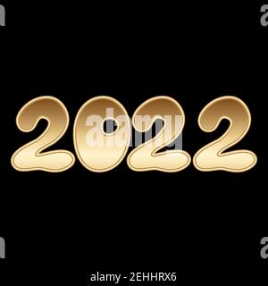 2022 handgeschriebener goldener Schriftzug isoliert auf schwarzem Hintergrund. Ideal für Design Neujahrsparty Poster, Urlaub Karte, Header für Website. Vektor Stock Vektor