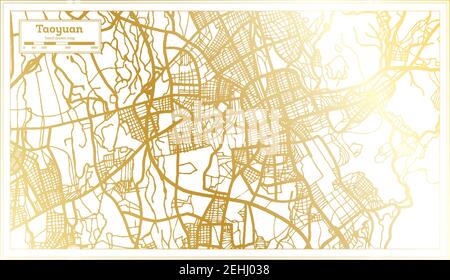 Taoyuan Taiwan Stadtplan im Retro-Stil in goldenen Farben. Übersichtskarte. Vektorgrafik. Stock Vektor