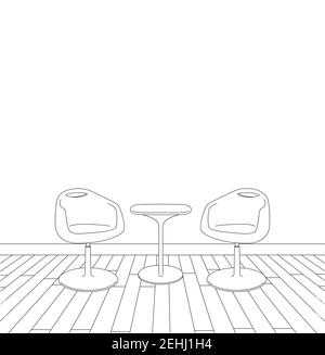 Skizze der modernen Inneneinrichtung Tisch und Stühle. vektor-Illustration Stock Vektor
