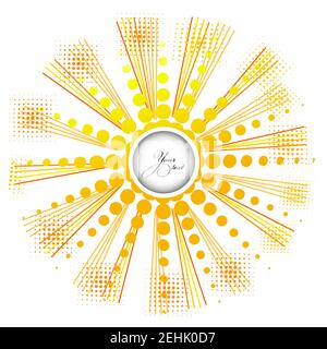 Symbol leuchtend gelbe Sonne. Runder Rahmen für Text. Vektorgrafik. Stock Vektor