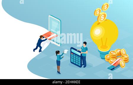 Profitables Geschäftsideen-Konzept. Vektor von Menschen Geld verdienen Stock Vektor