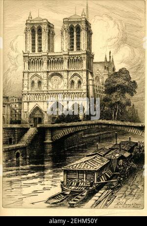 Paris - Notre-Dame vue du Pont Saint-Michel. Stockfoto