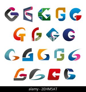 Buchstabe G Symbole und Symbole für Business, Embleme auf g Buchstaben in minimalistischem Design, abc Element. Kreative Schrift Embleme von abstrakten Formen und Formen vec Stock Vektor