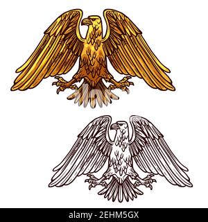 Vektor-Skizze Silhouette von Wappentier. Vogel symbolisiert Scharfsinn, Mut, Kraft und Unsterblichkeit. Umreißen Sie Greifadler oder Falken für Tatto Stock Vektor