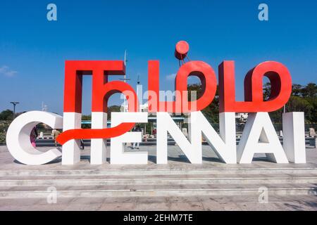 Namma Chennai ein Motto Wahrzeichen Lage in chennai Marina Strand Besucht von Einheimischen und Besuchern Stockfoto