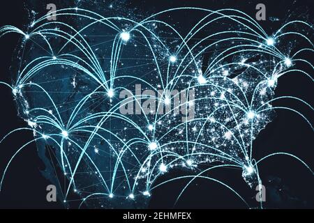 USA Netzwerk-Verbindung, die die Nation mit Linien der innovativen Wahrnehmung . Konzept der digitalen 5G-Funkverbindung und Zukunft im Internet Stockfoto