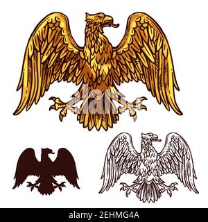 Heraldische Steinadler oder Greifzunge mit Zunge, ausgebreitete Flügel und Krallen. Vektor vintage Skizze Symbol der gryphon Geier mystische Vogel Silhouette für Royal Stock Vektor