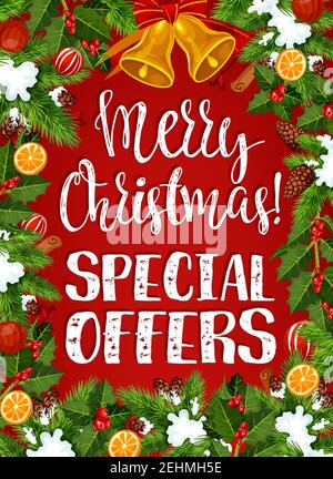 Weihnachtsverkauf Sonderangebote Poster Design Vorlage für Silvester Dekorationen und Weihnachten Saison Rabatt Angebot. Vektor Xmas Weihnachtsmann Geschenke und golden sein Stock Vektor