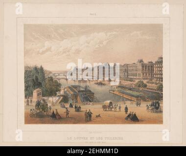 Paris. Le Louvre et les Tuileries vue pry du Pont Neuf - Charles Rivière del. Et lith. Stockfoto