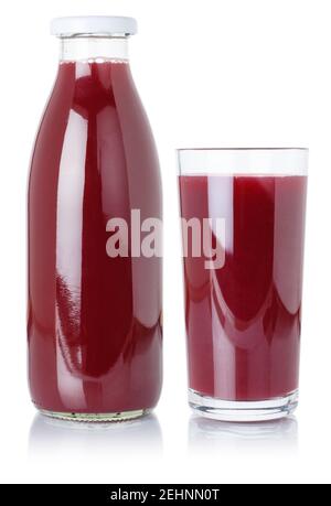 Berry Smoothie Fruchtsaft Trinken Sie wilde Beeren in einer Flasche Und Glas isoliert auf weißem Hintergrund Stockfoto