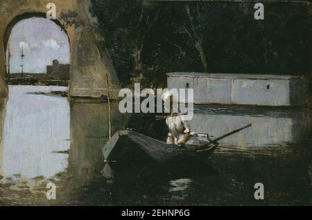 Partie de canots sous le pont de Poissy. Stockfoto