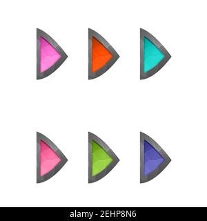 Gaming-Elemente auf weißem Hintergrund isoliert. Design für Computerspiel. Symbole und Symbole. Sammlung Tasten spielen für Spiele und App. Verschiedene Farben Stock Vektor
