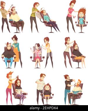 Friseursalon Friseur Shop Service retro Cartoon Vektor Illustration mit Bart trimmen und Styling isoliert Vektor-Illustration Stock Vektor