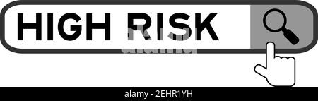 Handsymbol über der Lupe, um ein Wort mit hohem Risiko in zu finden suchbanner auf weißem Hintergrund Stock Vektor