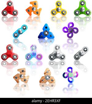 Farbige und isolierte Hand Spinner Spielzeug Symbol Set mit verschiedenen Größenformate Stile und Farben Vektordarstellung Stock Vektor