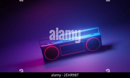 Kassettenspieler-Boombox in holografischen Neonfarben. 3D Rendering-Illustration Stockfoto