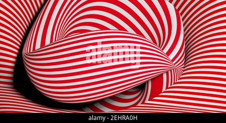 Abstract 3D Wirbel optische Illusion. 3D Rendern der Hintergrunddarstellung. Rot-weiß gestreifte geometrische Form. Stockfoto