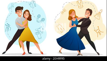 Klassische Paar Tanz 2 Web-Vorlagen Set mit Tango und waltz bewegt Hintergrund retro isoliert Vektor Illustration Stock Vektor