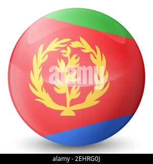 Glaskugel mit Flagge von Eritrea. Runde Kugel, Vorlagensymbol. Eritreischen nationalen Symbol. Glänzende realistische Kugel, abstrakte 3D-Vektordarstellung Stock Vektor