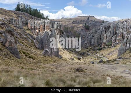 Los Frailones, die Mönche oder Steinmönche, archäologische Stätte Cumbe Mayo, Cajamarca, Peru Stockfoto