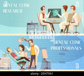 Zahnklinik horizontale Banner mit Gruppe von Zahnärzten beteiligt In der Forschung und geben professionelle Beratung flache Vektor-Illustration Stock Vektor