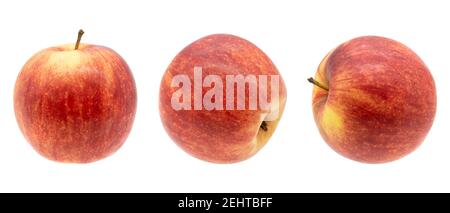 Frische rote Äpfel, die isoliert auf weißem Hintergrund mit Beschneidungspfad Stockfoto
