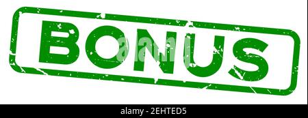 Grunge grüne Bonus quadratische Gummidichtung Stempel auf weißem Hintergrund Stock Vektor