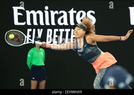 Melbourne, Australien. Februar 2021, 20th. 3rd Seed Naomi OSAKA aus Japan in Aktion gegen 22nd Seed Jennifer BRADY aus den USA im Women's Singles Final Match am 13. Tag der Australian Open 2021 in der Rod Laver Arena in Melbourne, Australien. Sydney Low/Cal Sport Media. Kredit: csm/Alamy Live Nachrichten Stockfoto