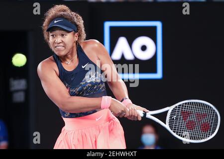 Melbourne, Australien. Februar 2021, 20th. 3rd Seed Naomi OSAKA aus Japan in Aktion gegen 22nd Seed Jennifer BRADY aus den USA im Women's Singles Final Match am 13. Tag der Australian Open 2021 in der Rod Laver Arena in Melbourne, Australien. Sydney Low/Cal Sport Media. Kredit: csm/Alamy Live Nachrichten Stockfoto