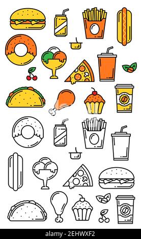 Fast-Food-Liefermenü Banner für italienische Pizza, mexikanische Küche oder Grillgerichte und Burger. Vektor-Design von Bier, Pommes oder Tacos mit Burrito und en Stock Vektor