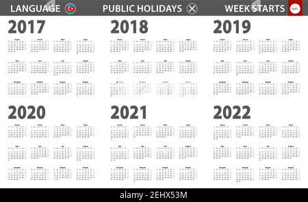 2017-2022-Jahres-Kalender in aserbaidschanischer Sprache, die Woche beginnt am Sonntag. Vektorkalender. Stock Vektor