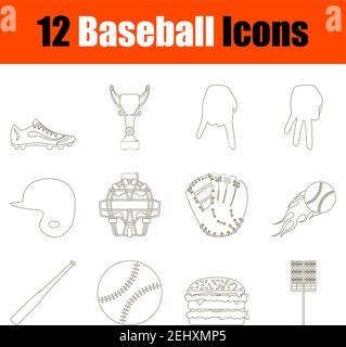 Baseball Icon Set. Dünne Bearbeitbare Kontur Linie Ohne Füllung Design. Vektorgrafik. Stock Vektor