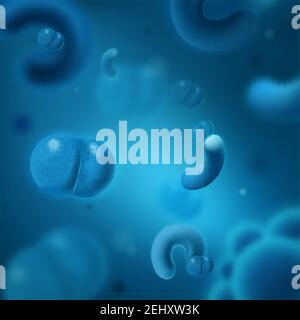 Mikroskopische Bakterien, Keime und Viren Vektor. Virologie und Mikrobiologie, Medizin Wissenschaft Forschung Hintergrund. Mikroorganismen in flüssigen, schädlichen oder Stock Vektor