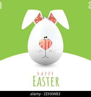 Vektor-Osterkarte mit einem Hasen und einem Ei, einem runden Körper in Form eines Eies, einem Hasen auf dem Gras Stock Vektor